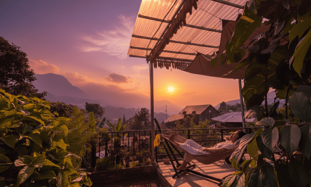 Beautiful sunset view from Sapa Plum Eco House